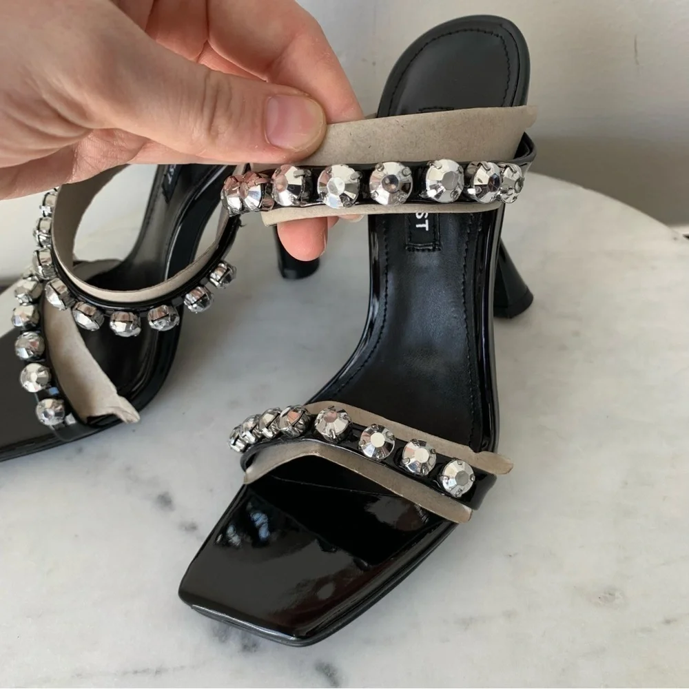 NWT NINE WEST Women's Aria Heeled Dress Sandals Black jewel heels Size 5